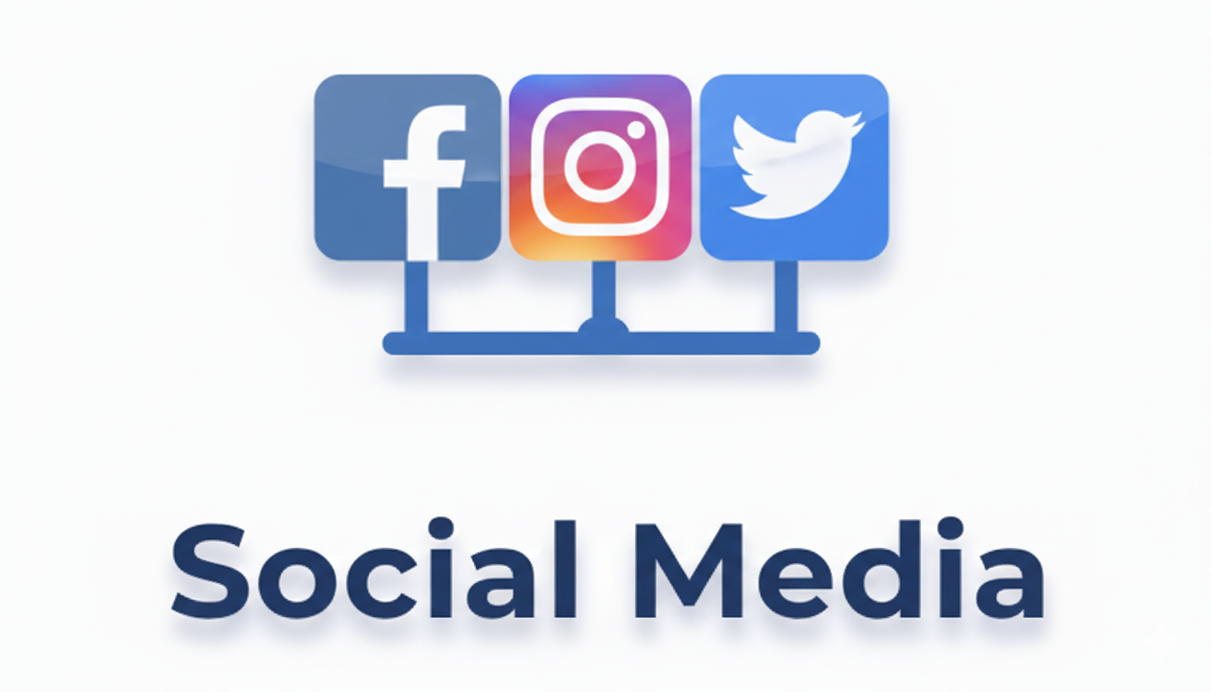 Icons of Facebook, Instagram, and Twitter social media platforms on a connected network stand.